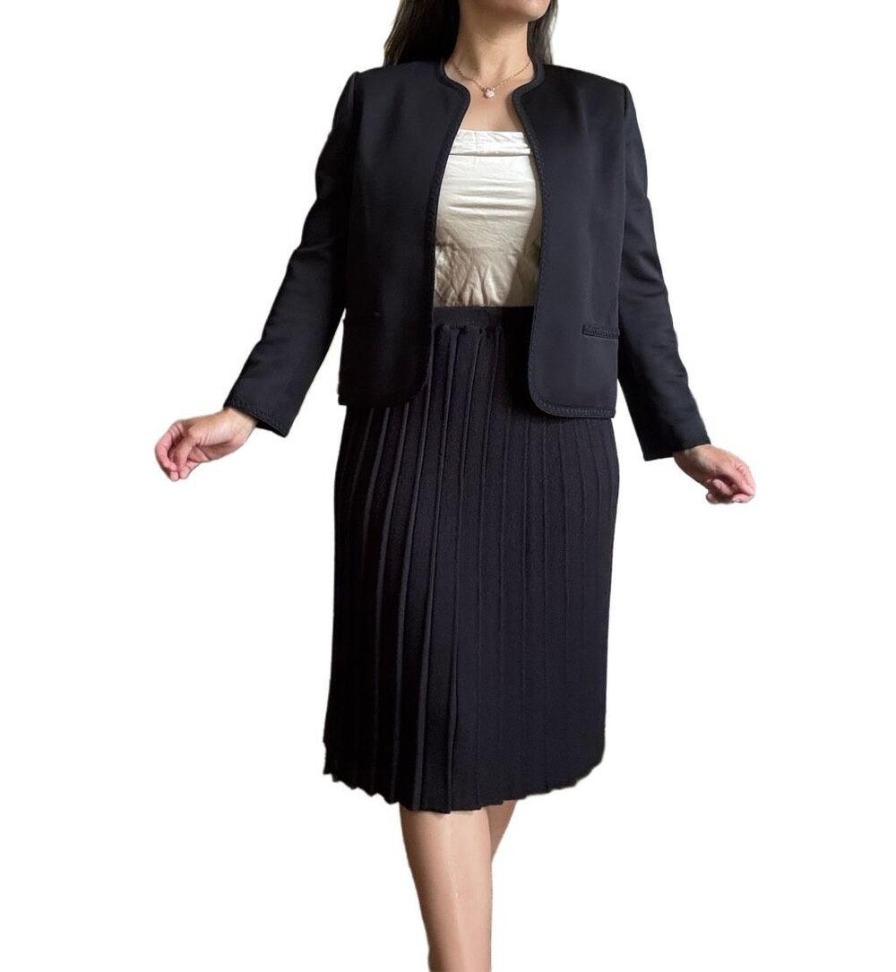 James Kenrob women’s L black blazer think pleated skirt set vintage 90s